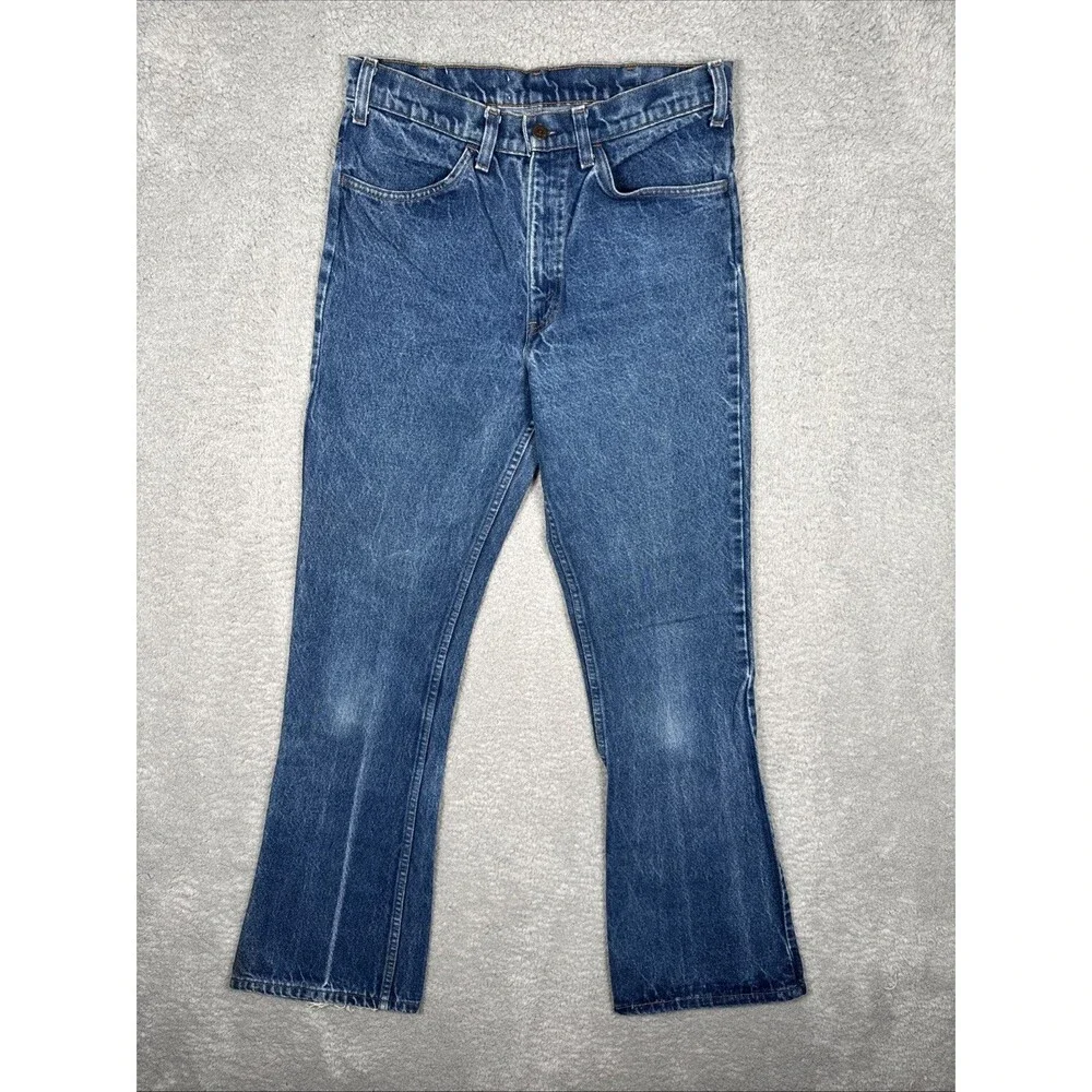 Vintage 70’s Levi’s 646 Orange Tab Bellbottom Flare Faded Denim Jeans Size 30x31